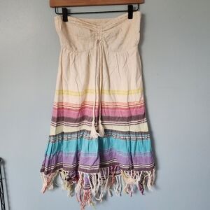 Billabong Dress Womens Medium Boho Strapless Mini Fringed Smocked